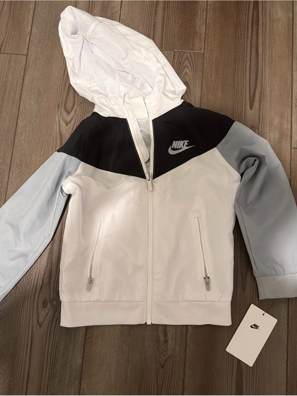 Nike White, Black & Light Gray Colorblock Hooded Windbreaker
